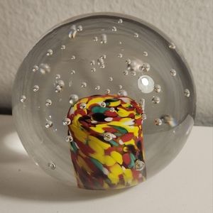 Vintage Handblown Murano Style Art Glass Paperweight Ball Controlled Bubbles